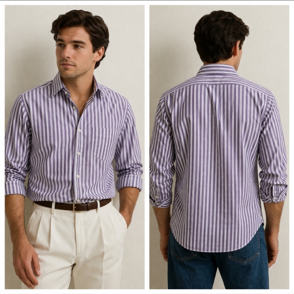 Vintage Purple Stripe Button Down Shirt Preppy Oxford 15.5 32 33 Old Money